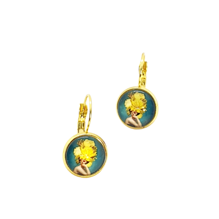 earrings steel gold yellow flower